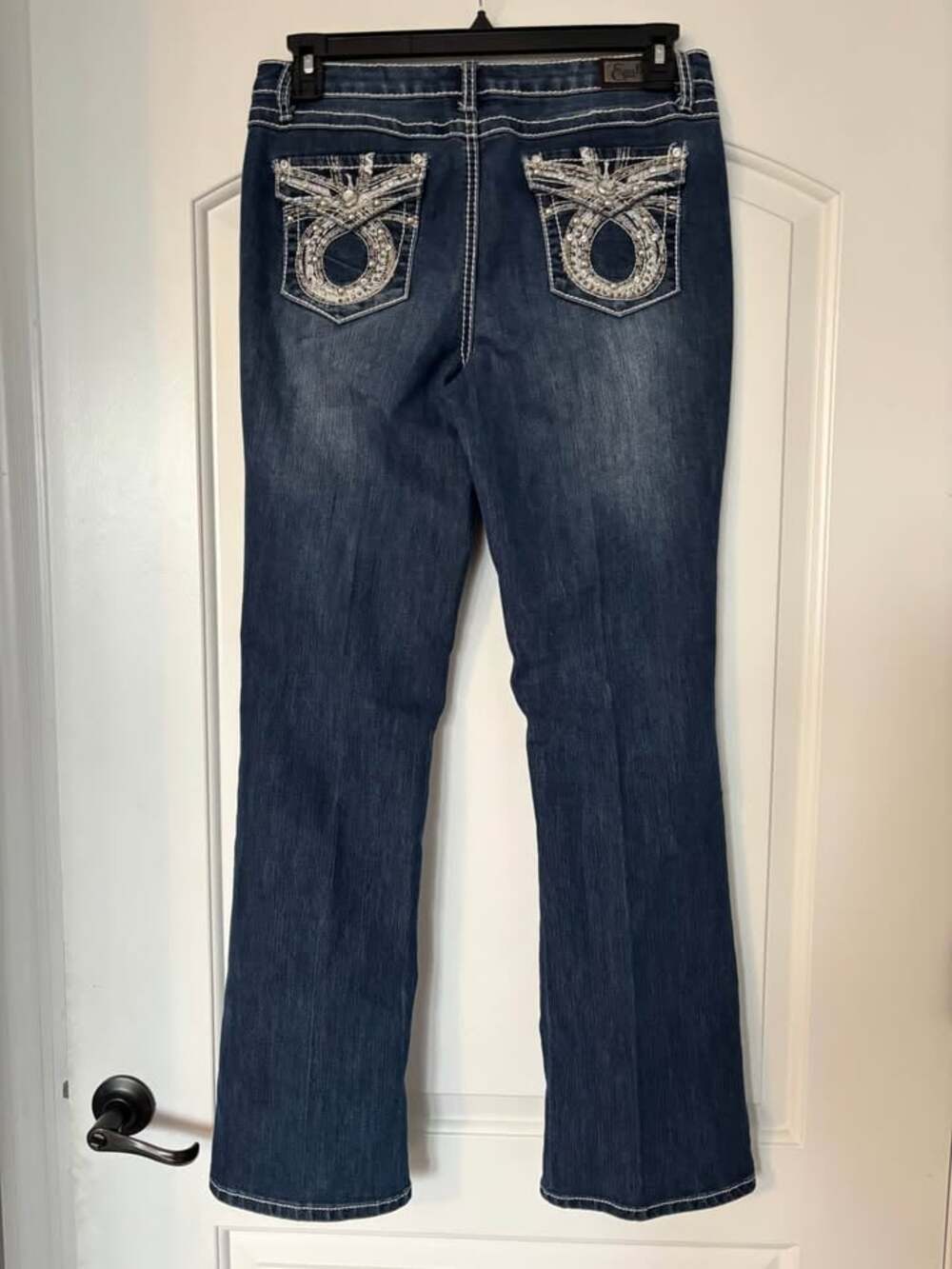 Earl Jean Womens Size 10TL Bootcut Jeans Dark Wash Rhinestone Horseshoe Pocket T